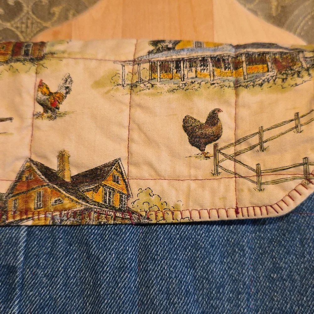 HAND CRAFTED Potato Pouch Microwave UPCYCLE Blue Denim Cotton Farmhouse 8.5 Inch